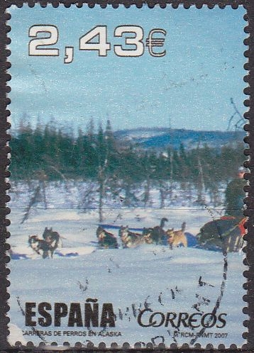 z vendido ESPAÑA 2007 4345f Sello Deportes Al Filo de Lo Imposible Iditarod Carrera de Trineos usado 
